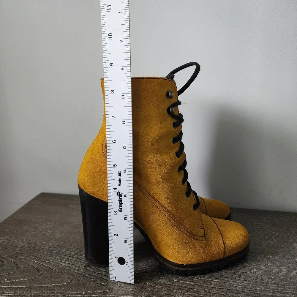 Miu Miu Mustard Yellow Suede Ankle Bootie Combat US 5.5 EU 35.5 Y2K Whimsigoth